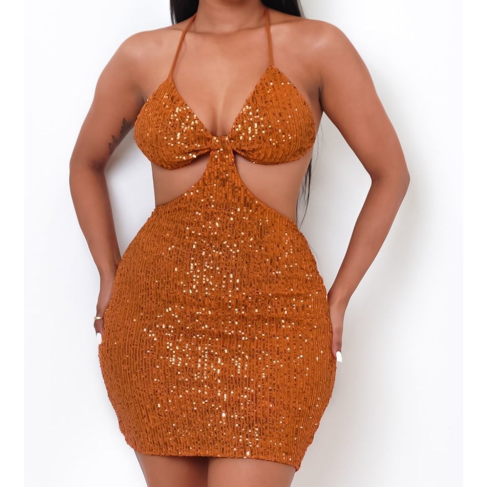 Women's Squinned Halter Backless Mini Dress